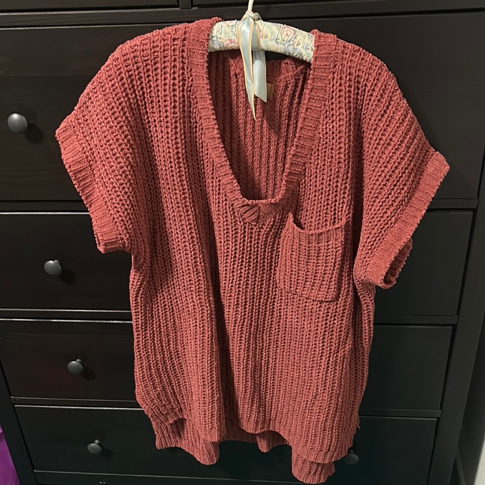 POL Oversized V-Neck Sweater in Dusty Rose